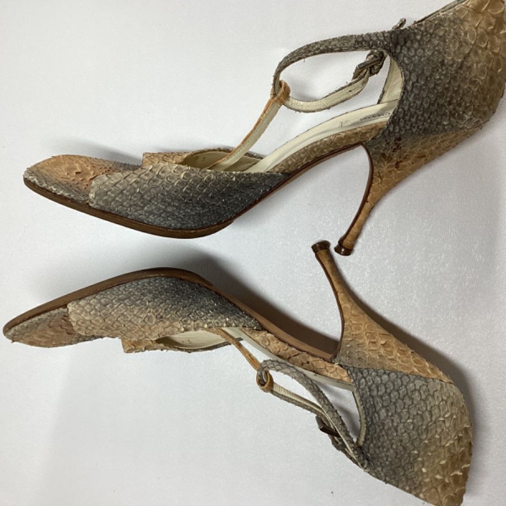 Prada Brown Tan Snakeskin T-Strap Heels - Picture 11 of 15